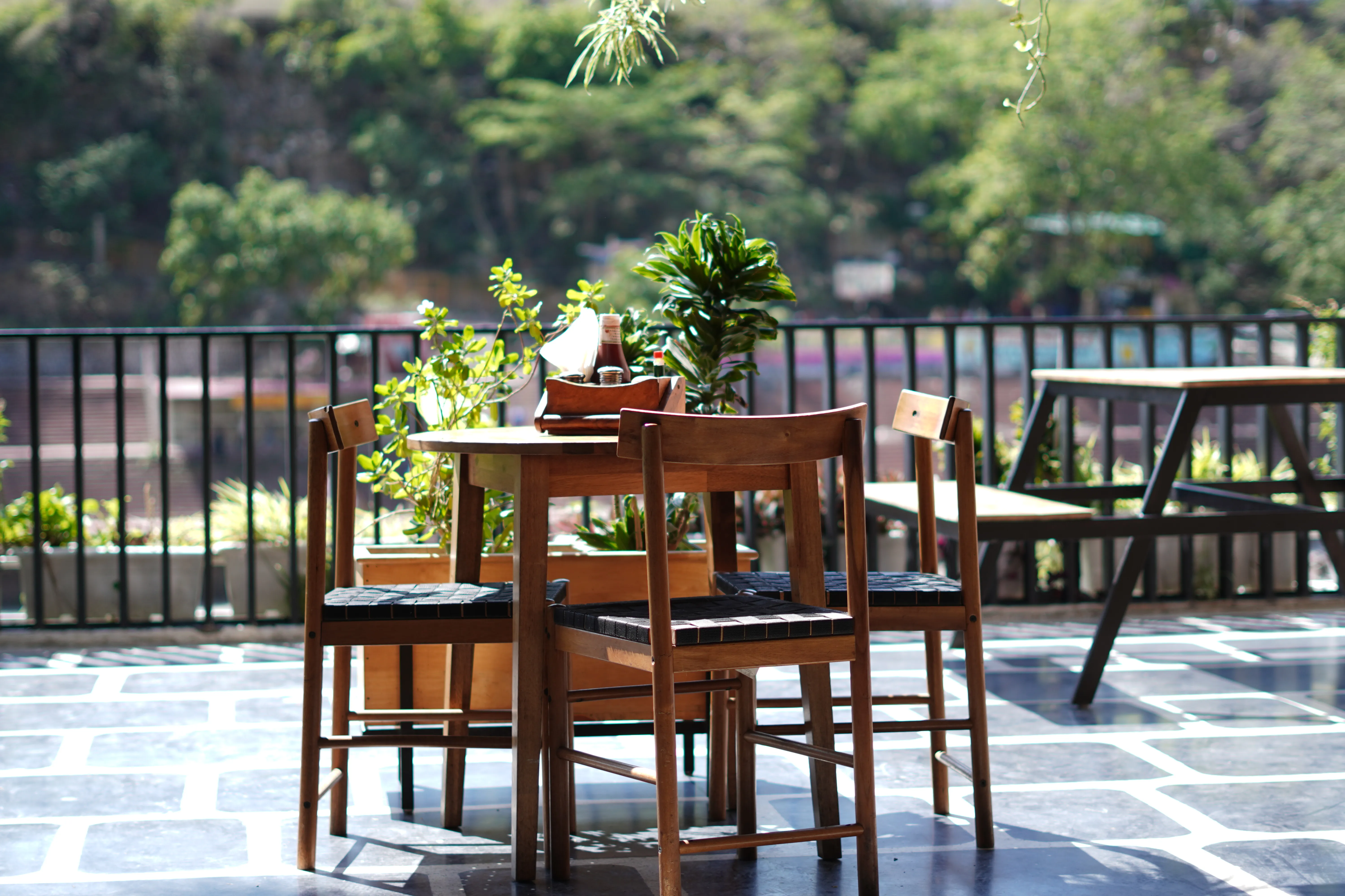 >Square table with beautiful ganges view